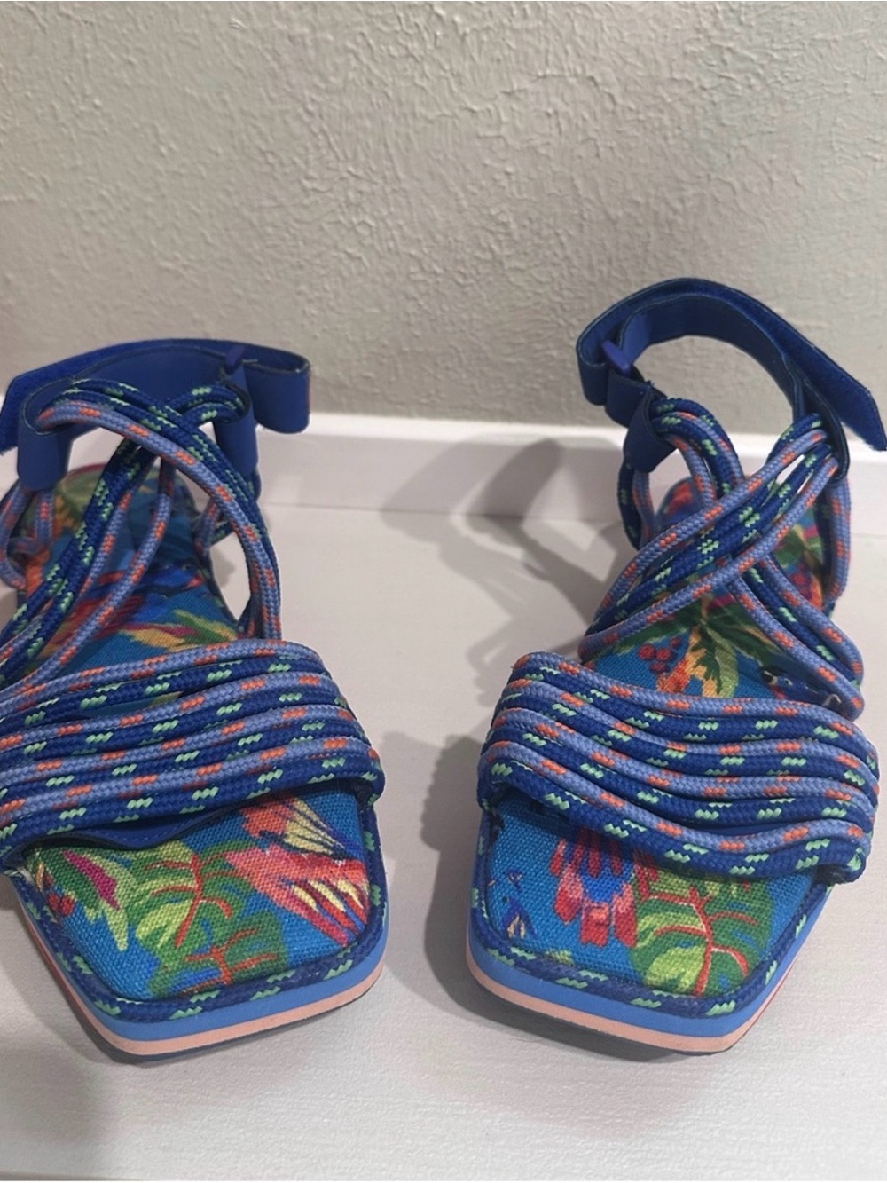 FARM Rio Blue Floral Rope Lace-Up Platform Sandals - Picture 2 of 5